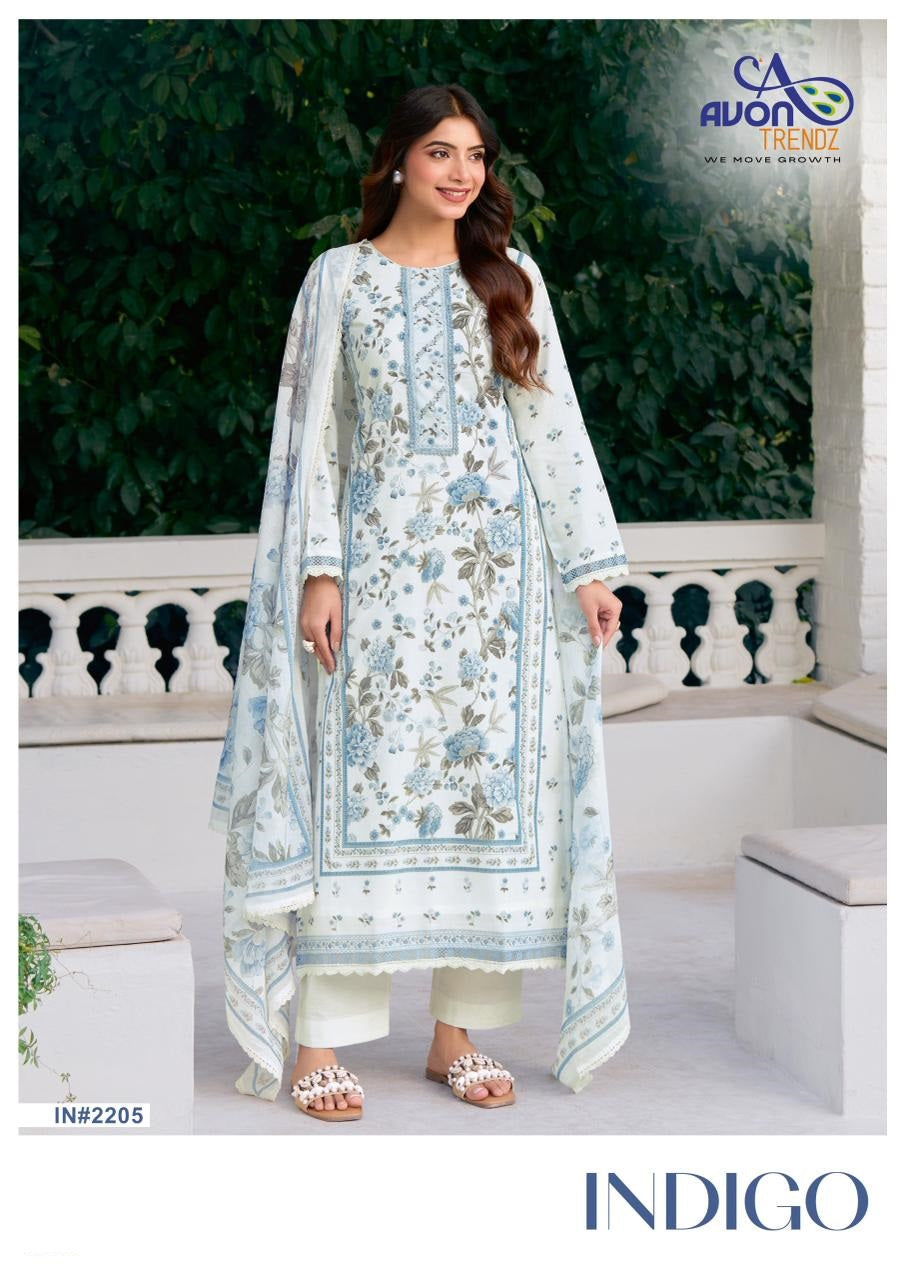Indigo Avon Trendz Cotton Lawn Pant Style Suits Wholesaler