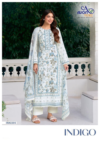 Indigo Avon Trendz Cotton Lawn Pant Style Suits Wholesaler