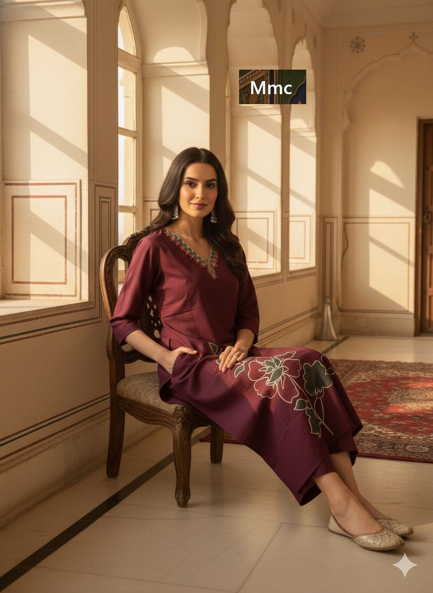 Indigo Flower Mmc Cotton Kurti Pant Set Manufacturer Gujarat