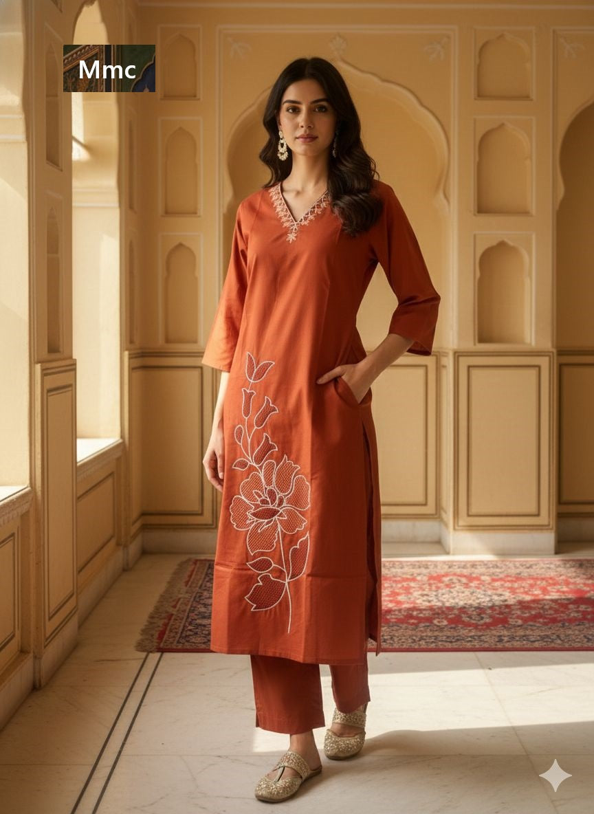 Indigo Flower Mmc Cotton Kurti Pant Set Manufacturer Gujarat