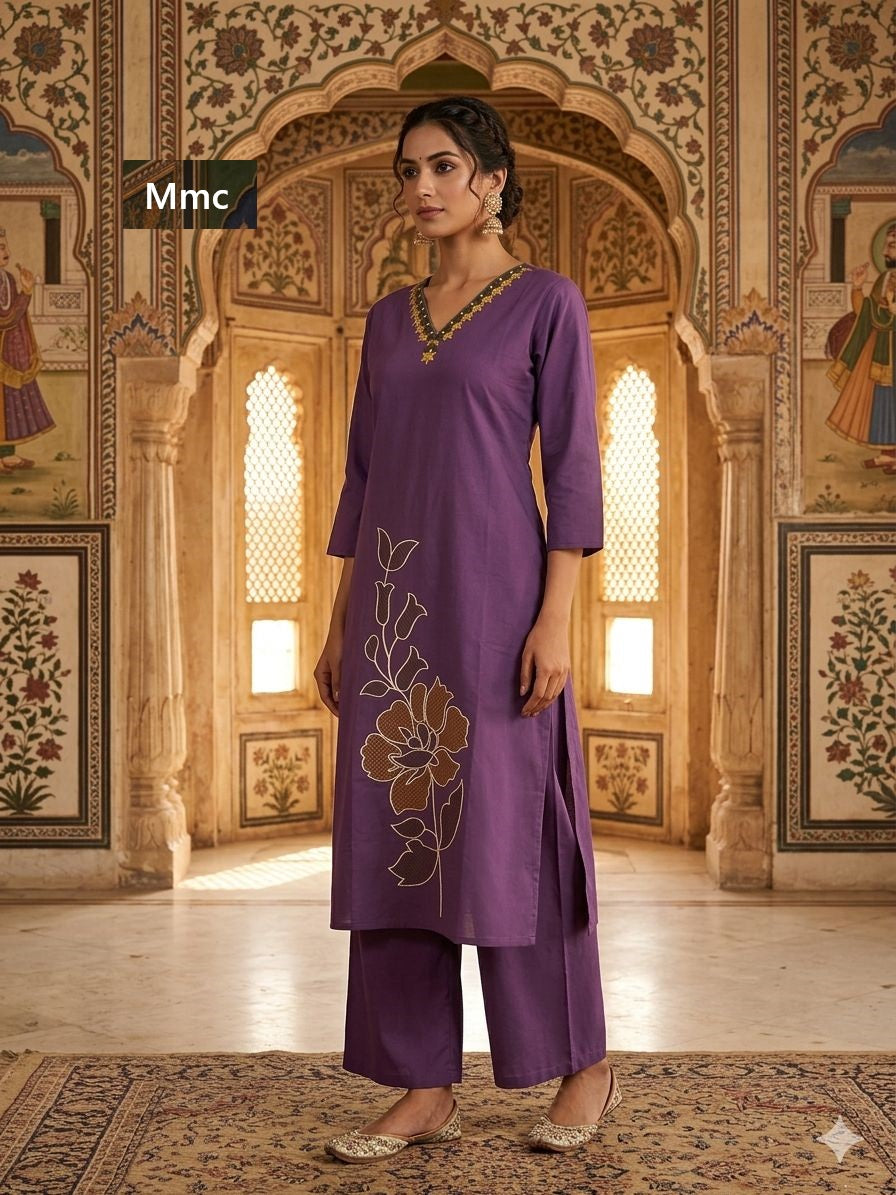 Indigo Flower Mmc Cotton Kurti Pant Set Manufacturer Gujarat