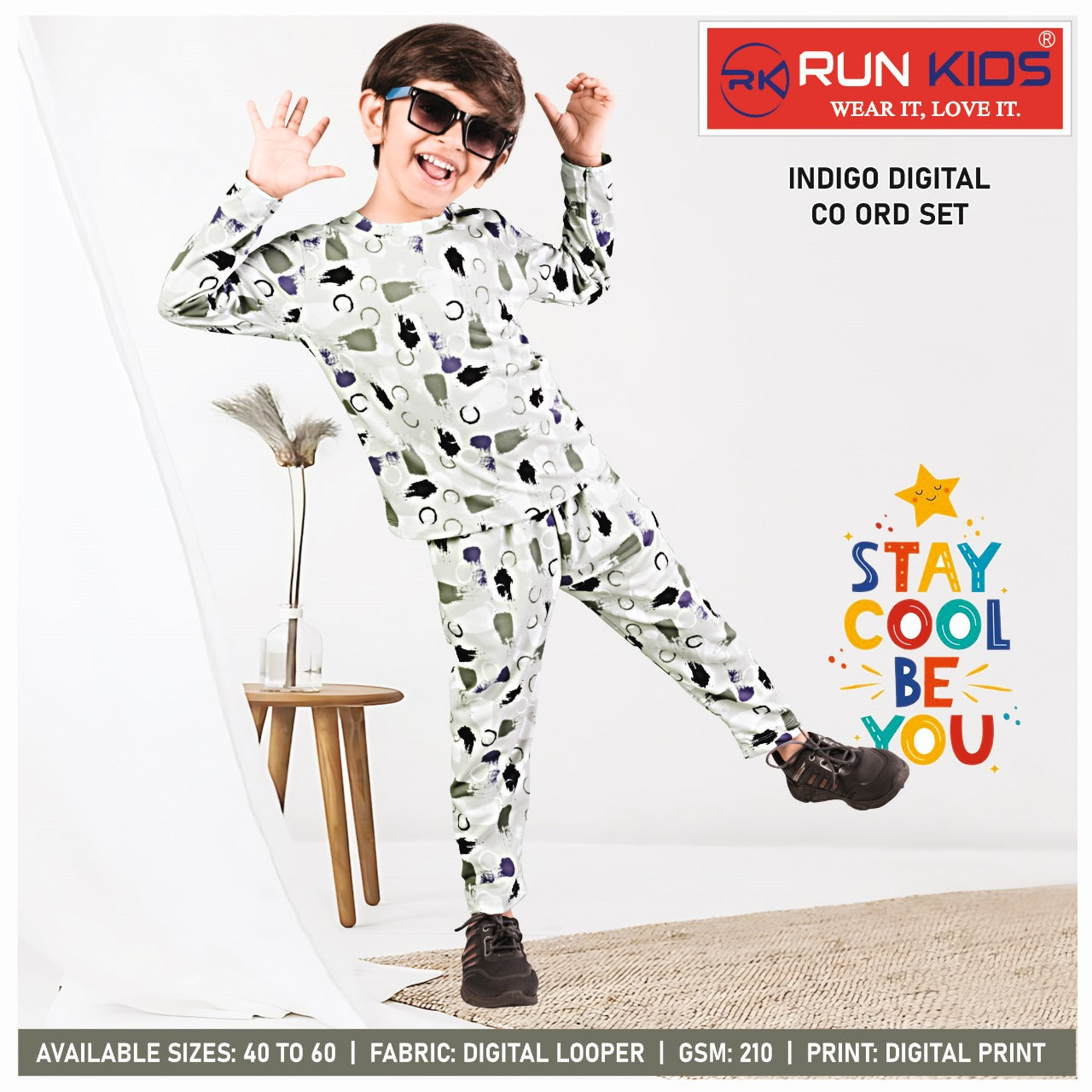 Indigo Gsm 210 Run Kids Looper Boys Co Ord Set Wholesale Price