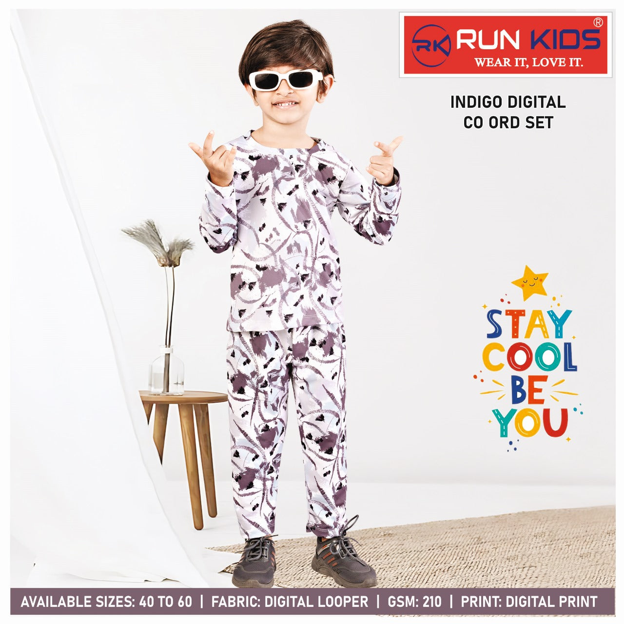 Indigo Gsm 210 Run Kids Looper Boys Co Ord Set Wholesale Price