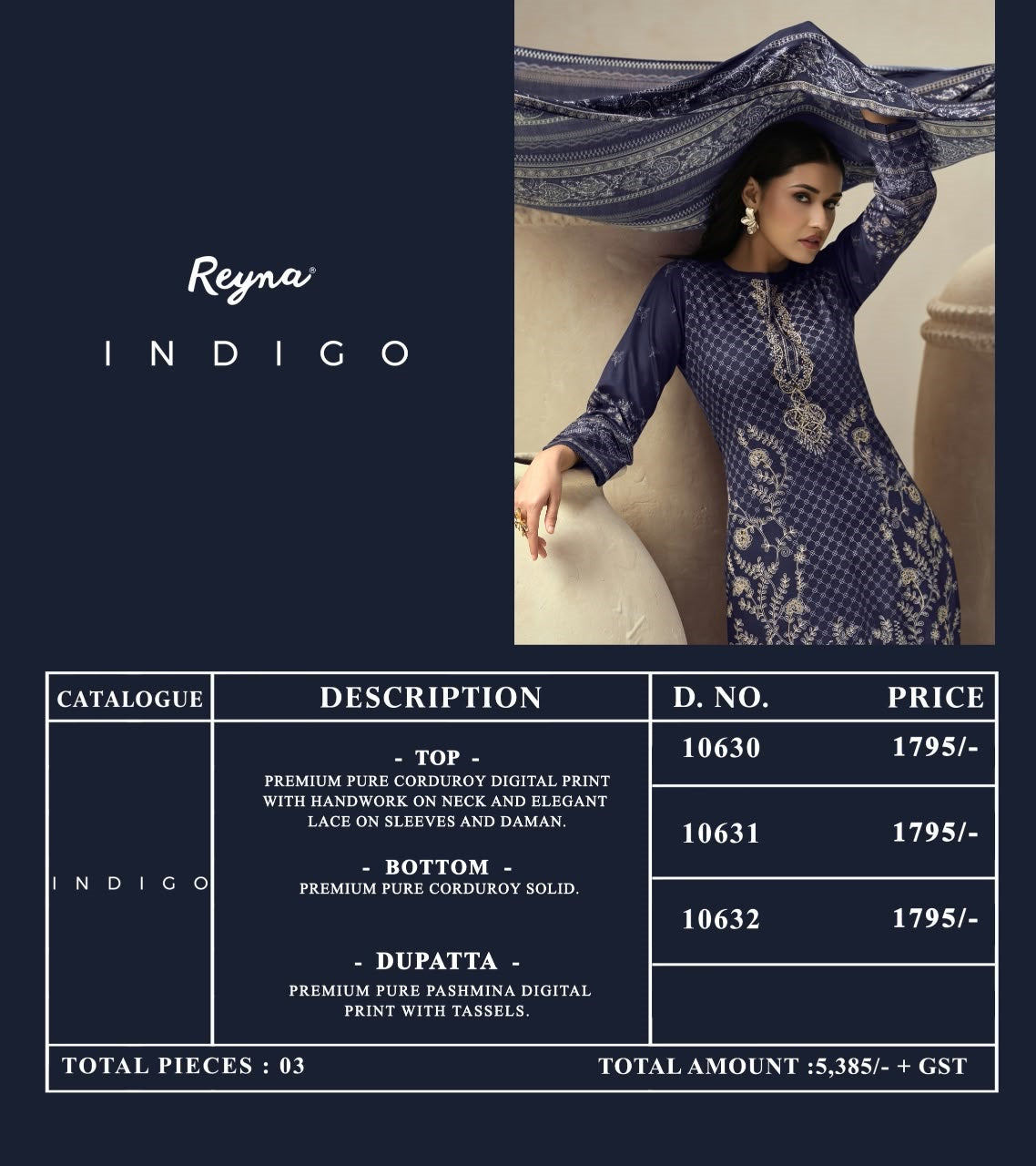 Indigo Reyna Corduroy Pant Style Suits Manufacturer