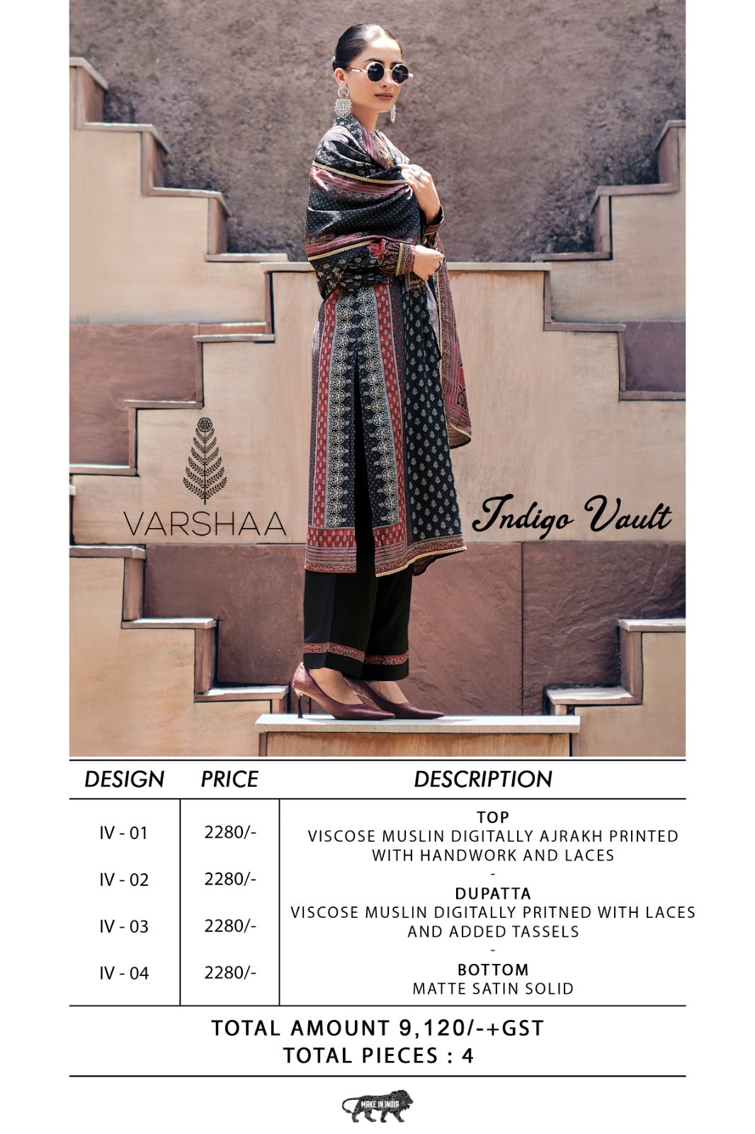 Indigo Vault Varshaa Viscose Muslin Pant Style Suits Manufacturer Gujarat
