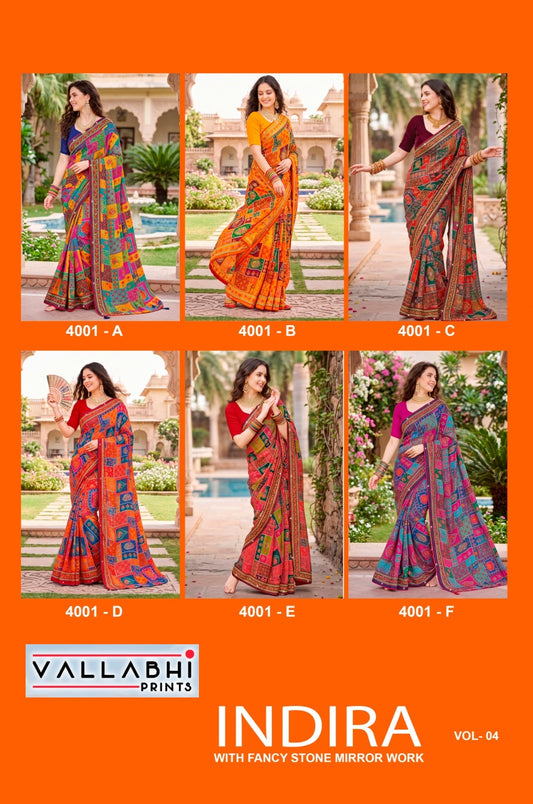 Indira Vol 4 Vallabhi Prints Weightless Sarees Supplier
