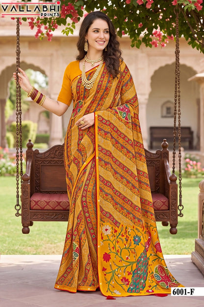 Indira Vol 6 Vallabhi Prints Weightless Sarees Wholesale Price