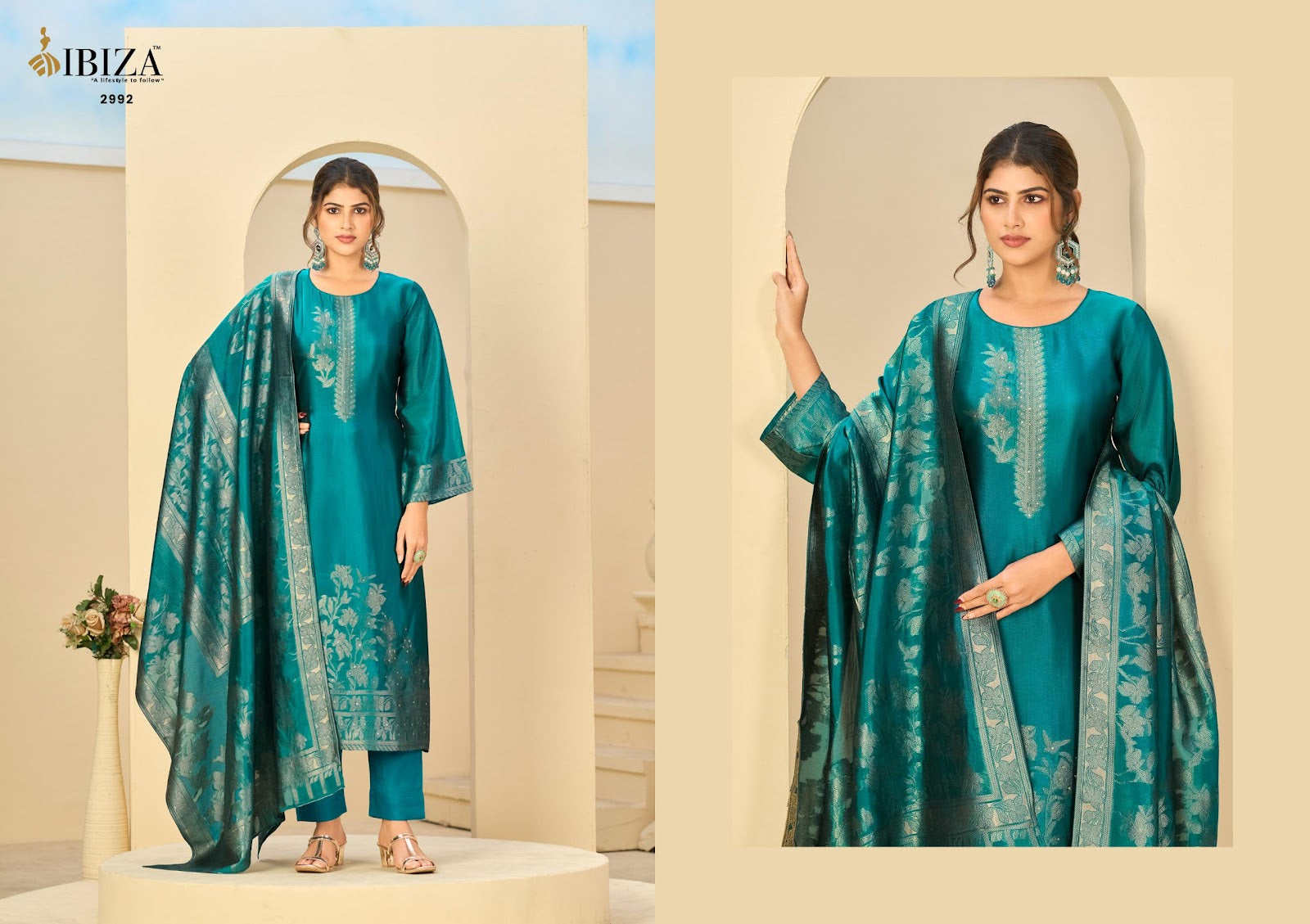 Indra Ibiza Silk Jacquard Pant Style Suits Manufacturer