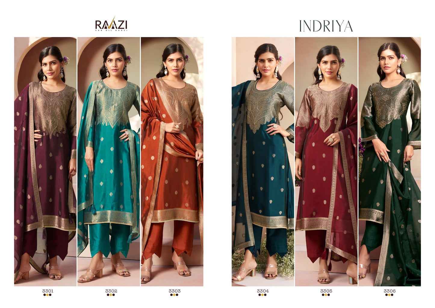 Indriya Raazi Silk Jacquard Pant Style Suits Supplier Gujarat