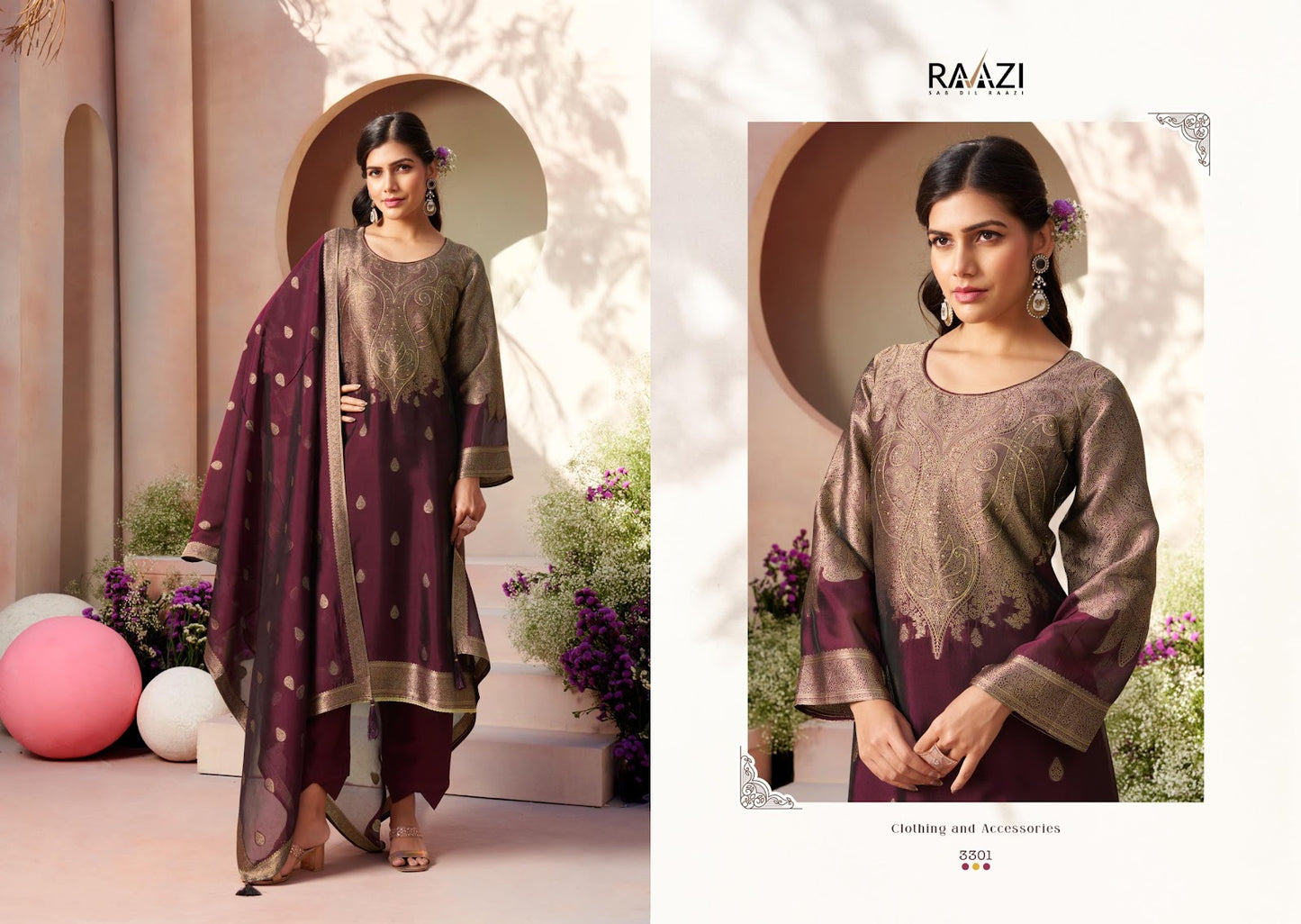 Indriya Raazi Silk Jacquard Pant Style Suits Supplier Gujarat