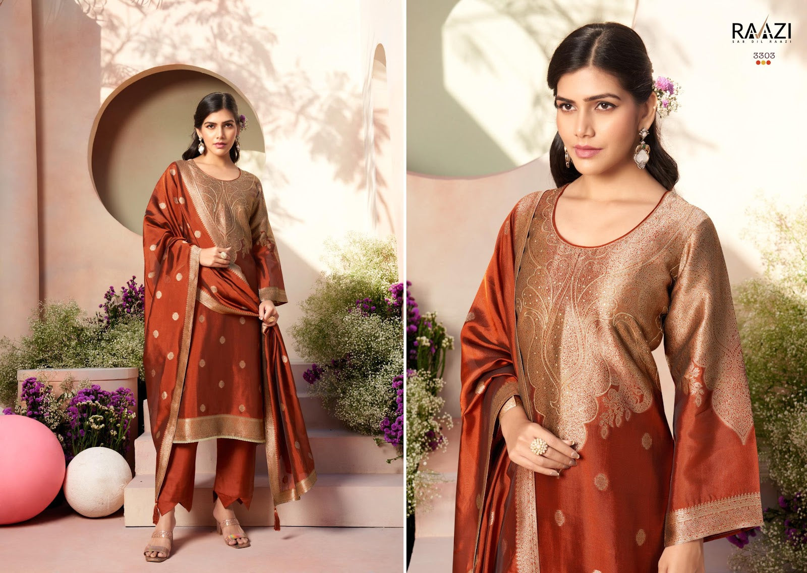 Indriya Raazi Silk Jacquard Pant Style Suits Supplier Gujarat