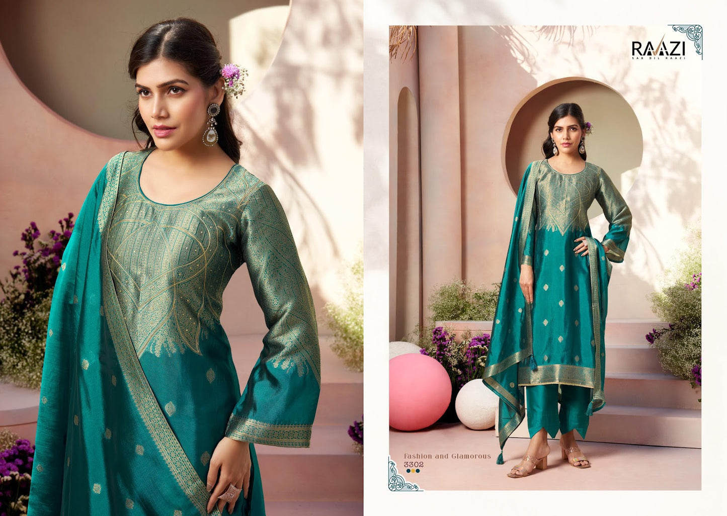 Indriya Raazi Silk Jacquard Pant Style Suits Supplier Gujarat