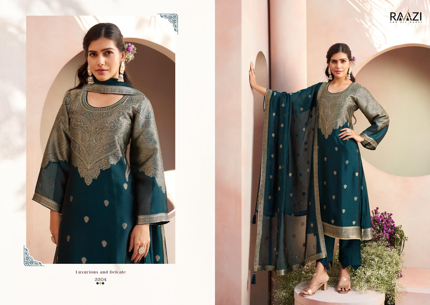 Indriya Raazi Silk Jacquard Pant Style Suits Supplier Gujarat