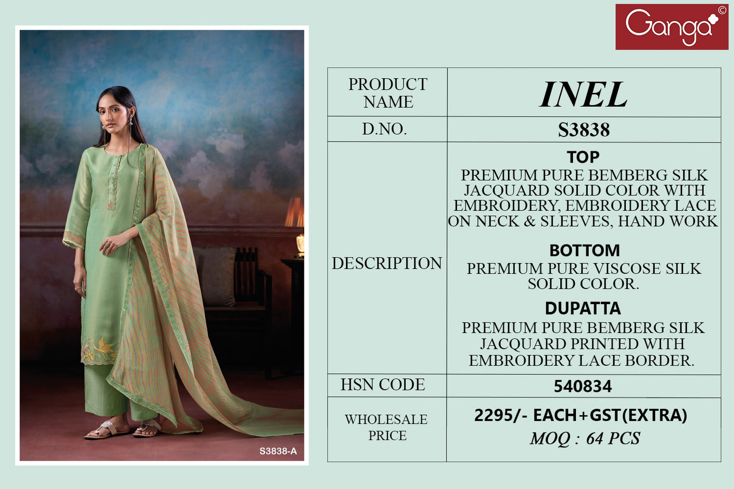 Inel 3838 Ganga Silk Jacquard Plazzo Style Suits Exporter