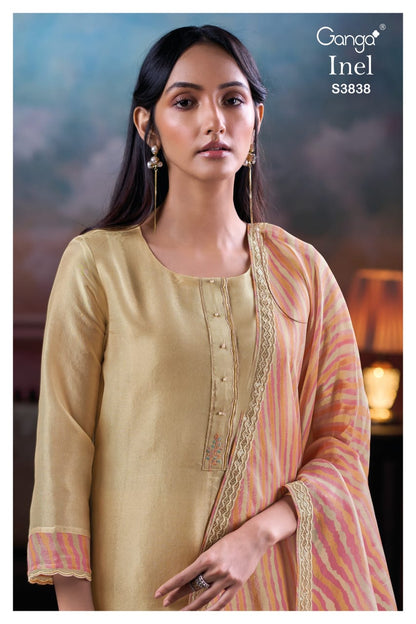 Inel 3838 Ganga Silk Jacquard Plazzo Style Suits Exporter