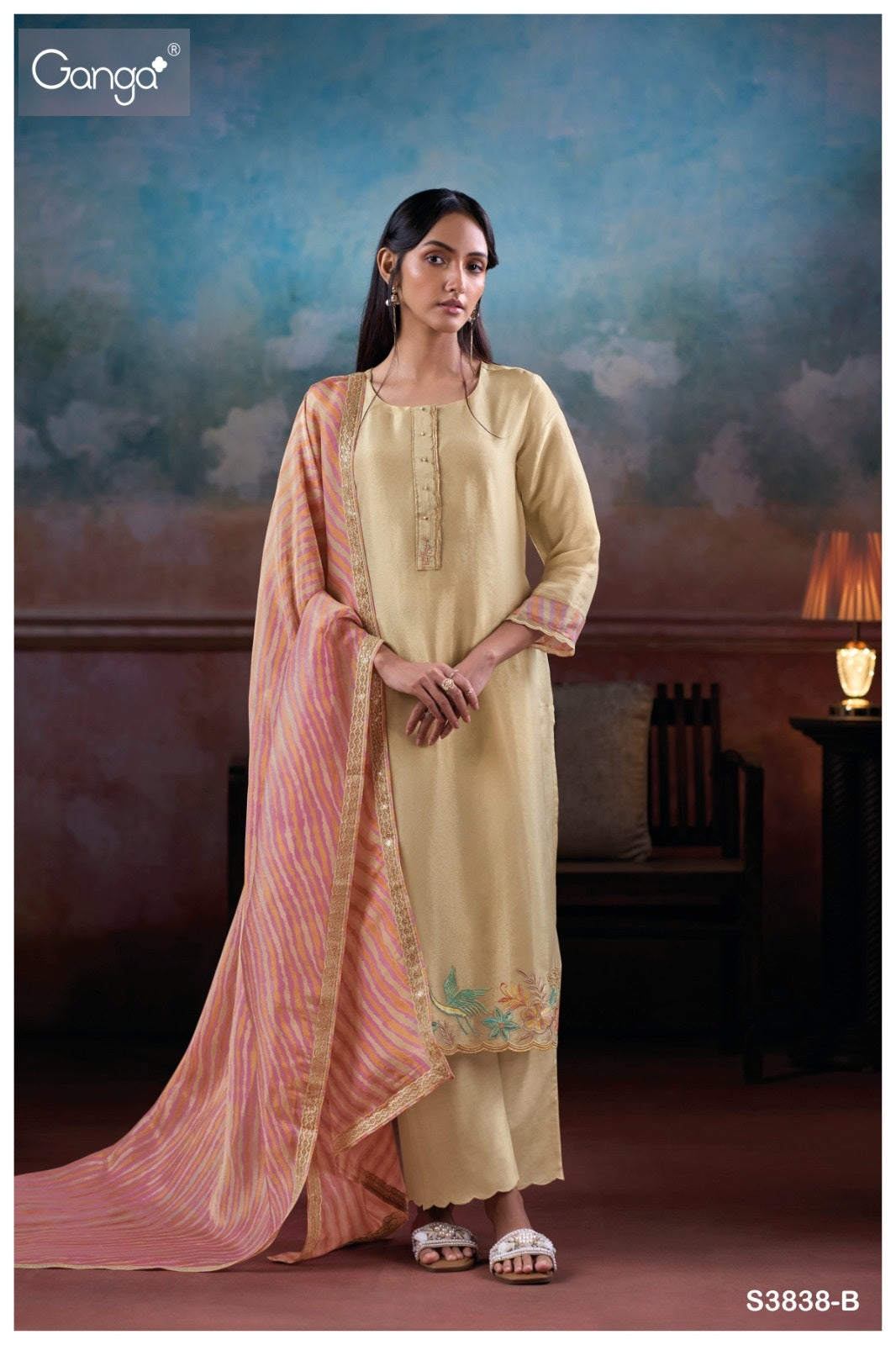 Inel 3838 Ganga Silk Jacquard Plazzo Style Suits Exporter