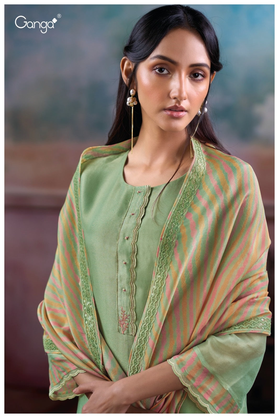 Inel 3838 Ganga Silk Jacquard Plazzo Style Suits Exporter