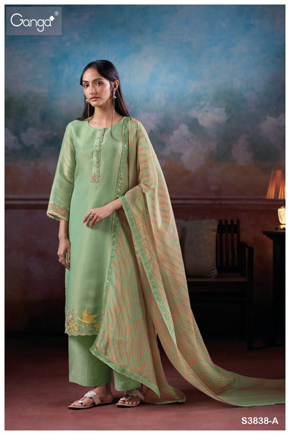 Inel 3838 Ganga Silk Jacquard Plazzo Style Suits Exporter
