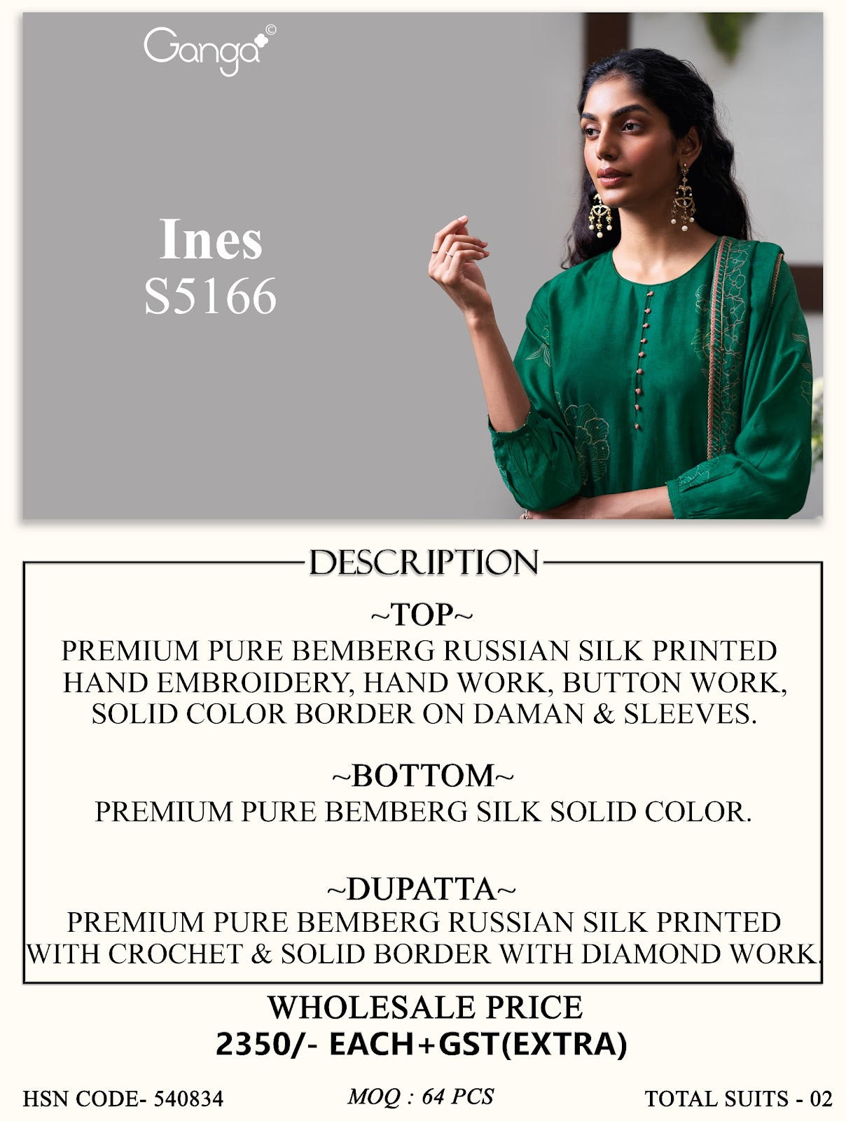 Ines S5166 Ganga Russian Silk Pant Style Suits Wholesale Price
