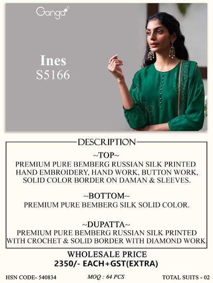 Ines S5166 Ganga Russian Silk Pant Style Suits Wholesale Price