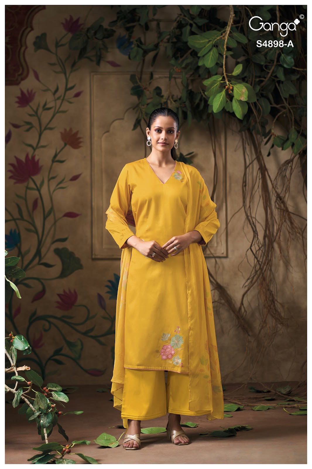 Ineza S4898 Ganga Cotton Satin Plazzo Style Suits Exporter Gujarat