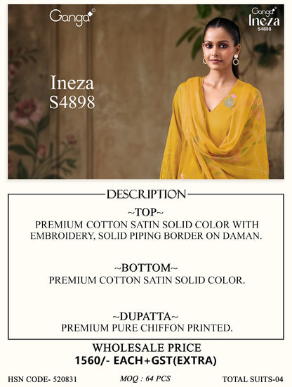 Ineza S4898 Ganga Cotton Satin Plazzo Style Suits Exporter Gujarat