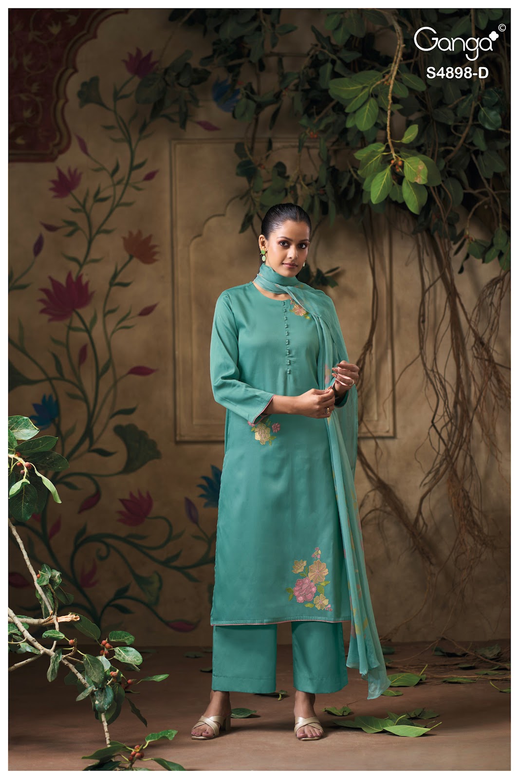 Ineza S4898 Ganga Cotton Satin Plazzo Style Suits Exporter Gujarat