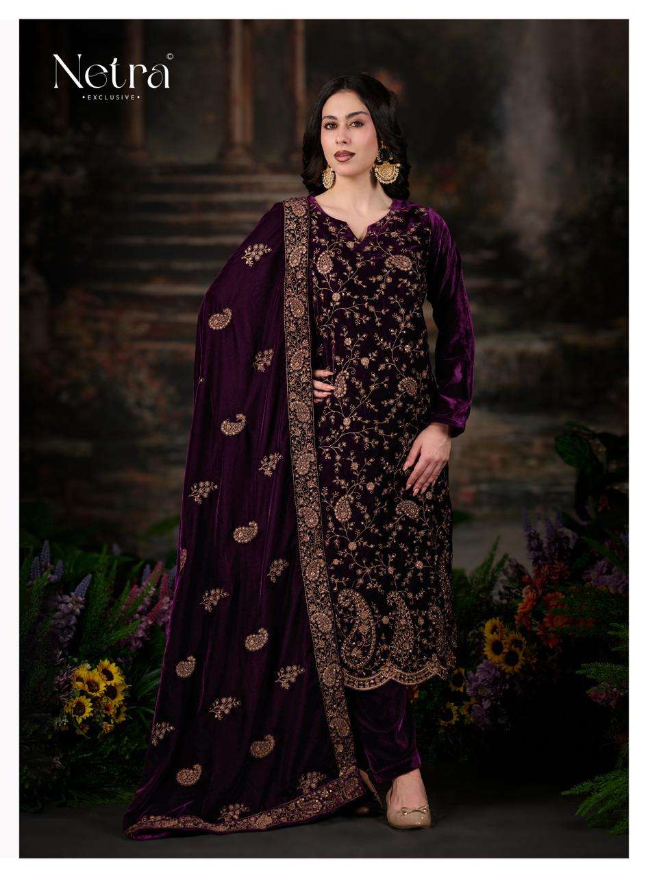 Inika Netra Silk Velvet Suits Exporter India