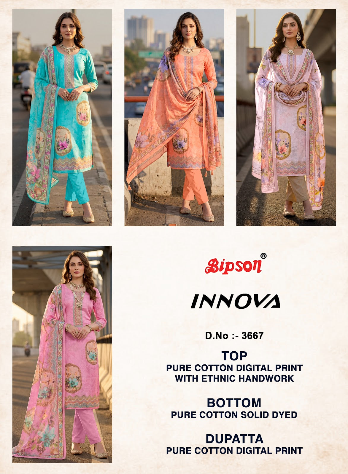 Innova 3667 Bipson Prints Pure Cotton Pant Style Suits Exporter India