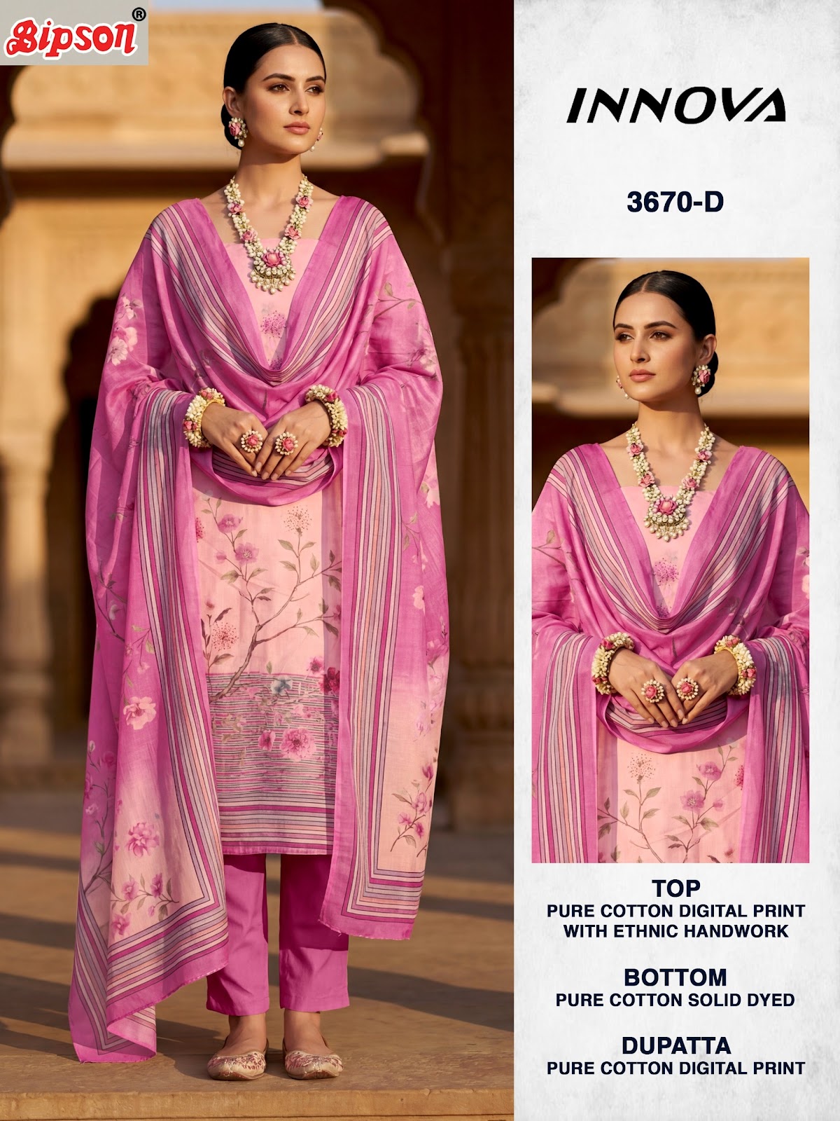 Innova 3670 Bipson Prints Pure Cotton Pant Style Suits Wholesale Price