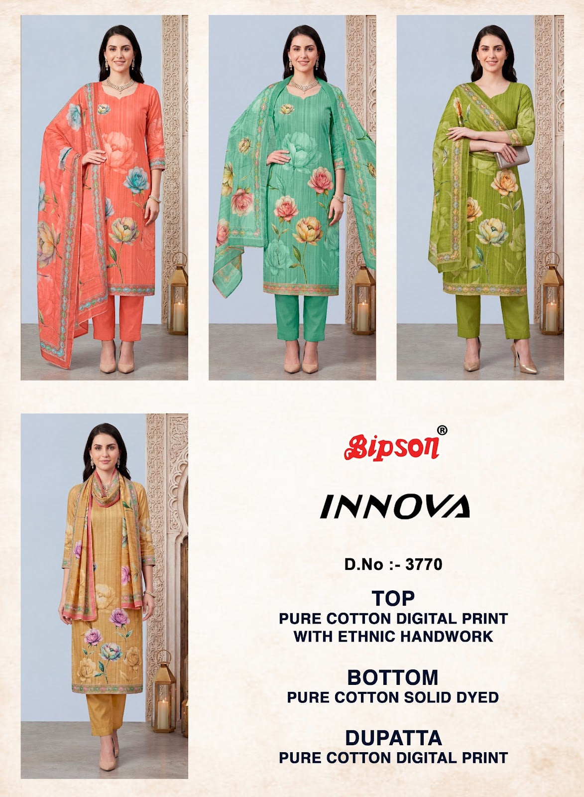 Innova 3770 Bipson Prints Cotton Pant Style Suits Exporter Gujarat