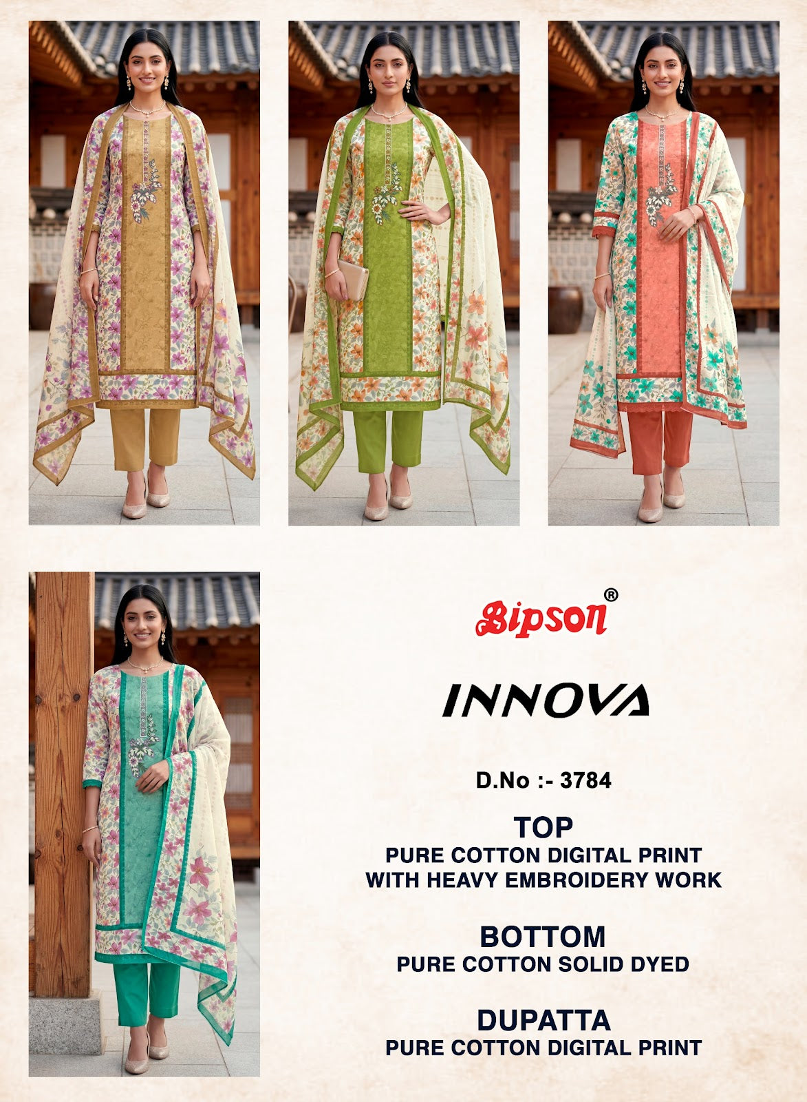 Innova 3784 Bipson Prints Cotton Pant Style Suits Wholesaler Ahmedabad