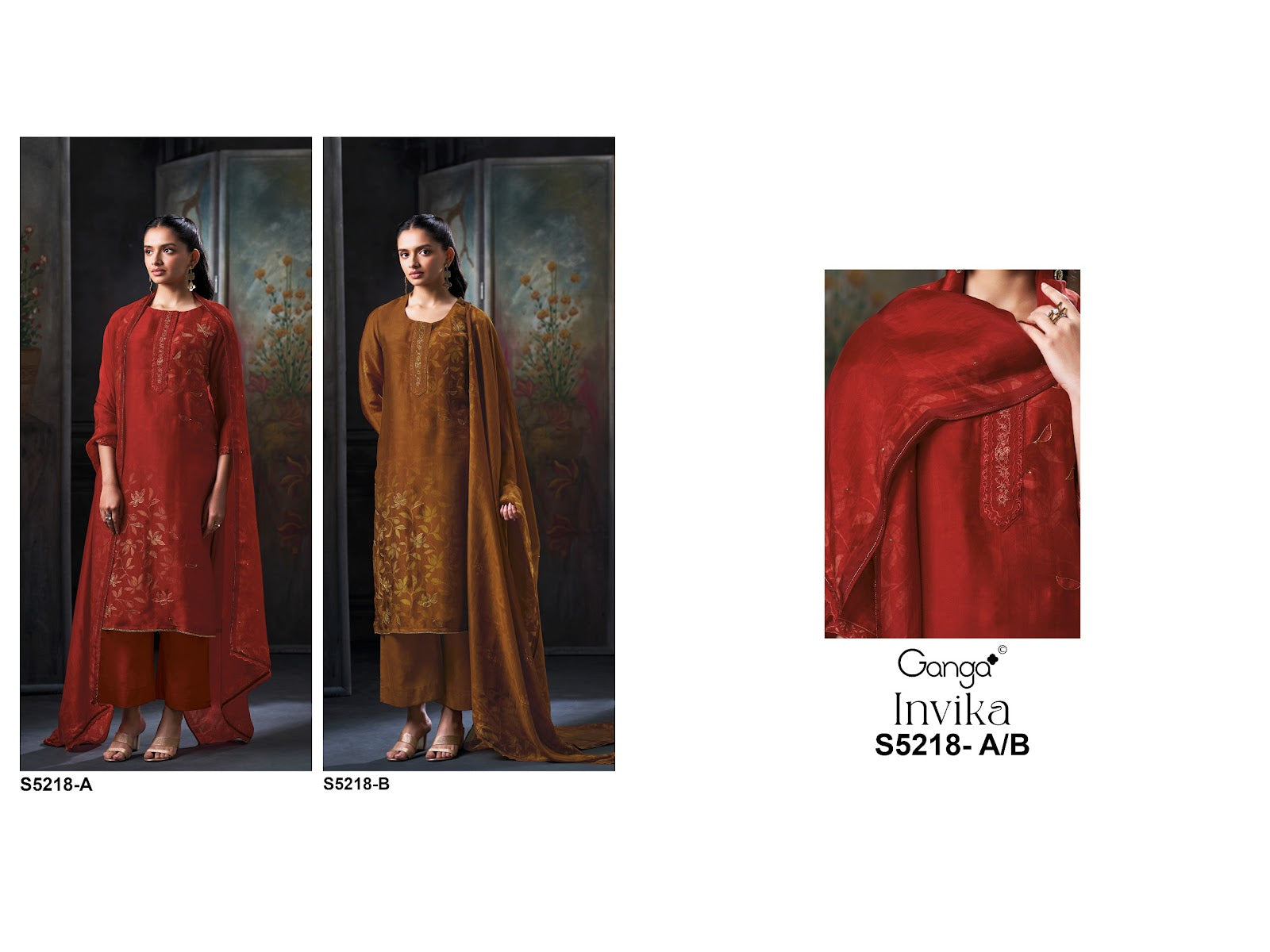 Invika S5218 Ganga Bemberg Silk Plazzo Style Suits Wholesaler Ahmedabad