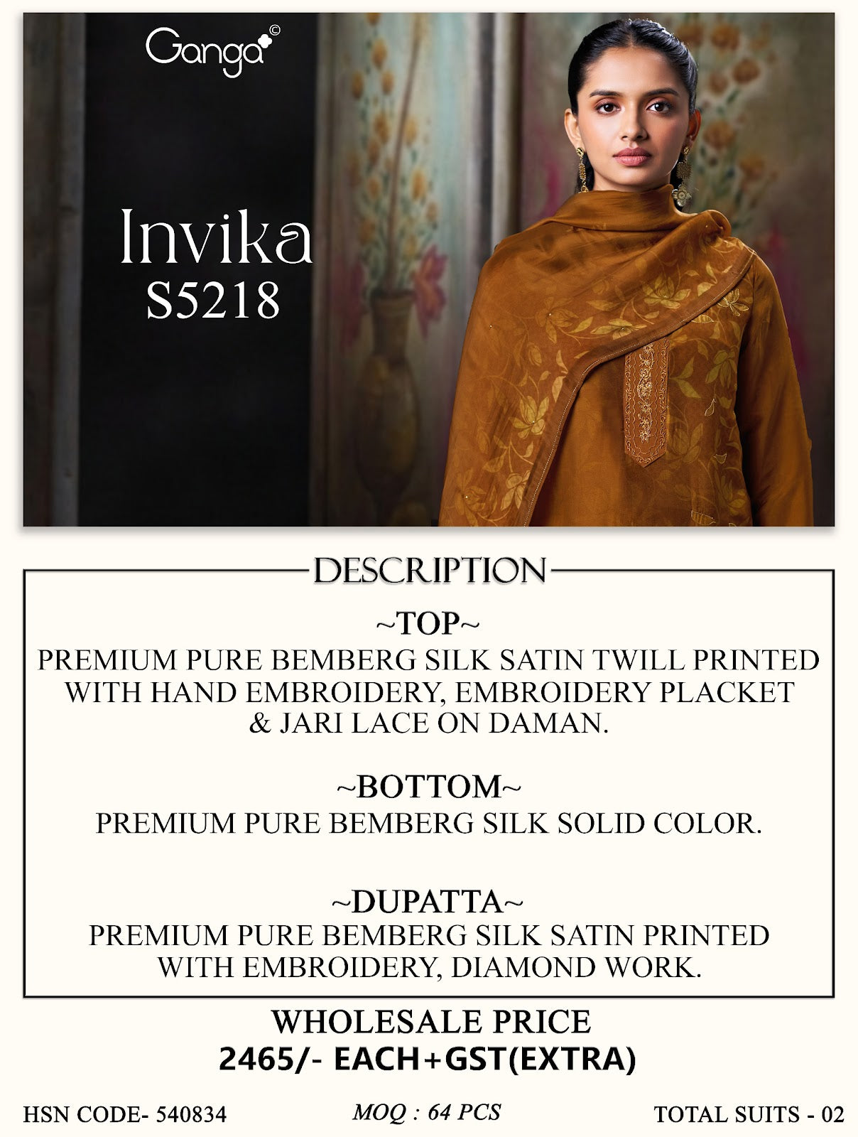 Invika S5218 Ganga Bemberg Silk Plazzo Style Suits Wholesaler Ahmedabad
