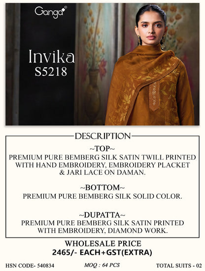 Invika S5218 Ganga Bemberg Silk Plazzo Style Suits Wholesaler Ahmedabad