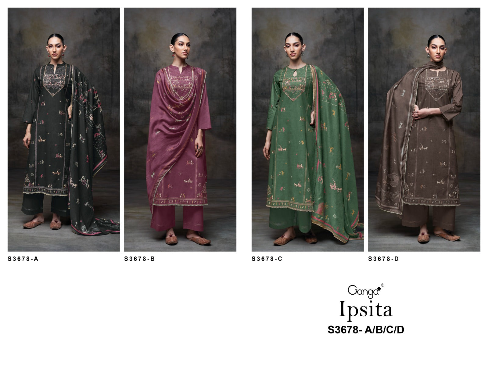 Ipsita 3678 Ganga Premium Cotton Plazzo Style Suits Supplier India