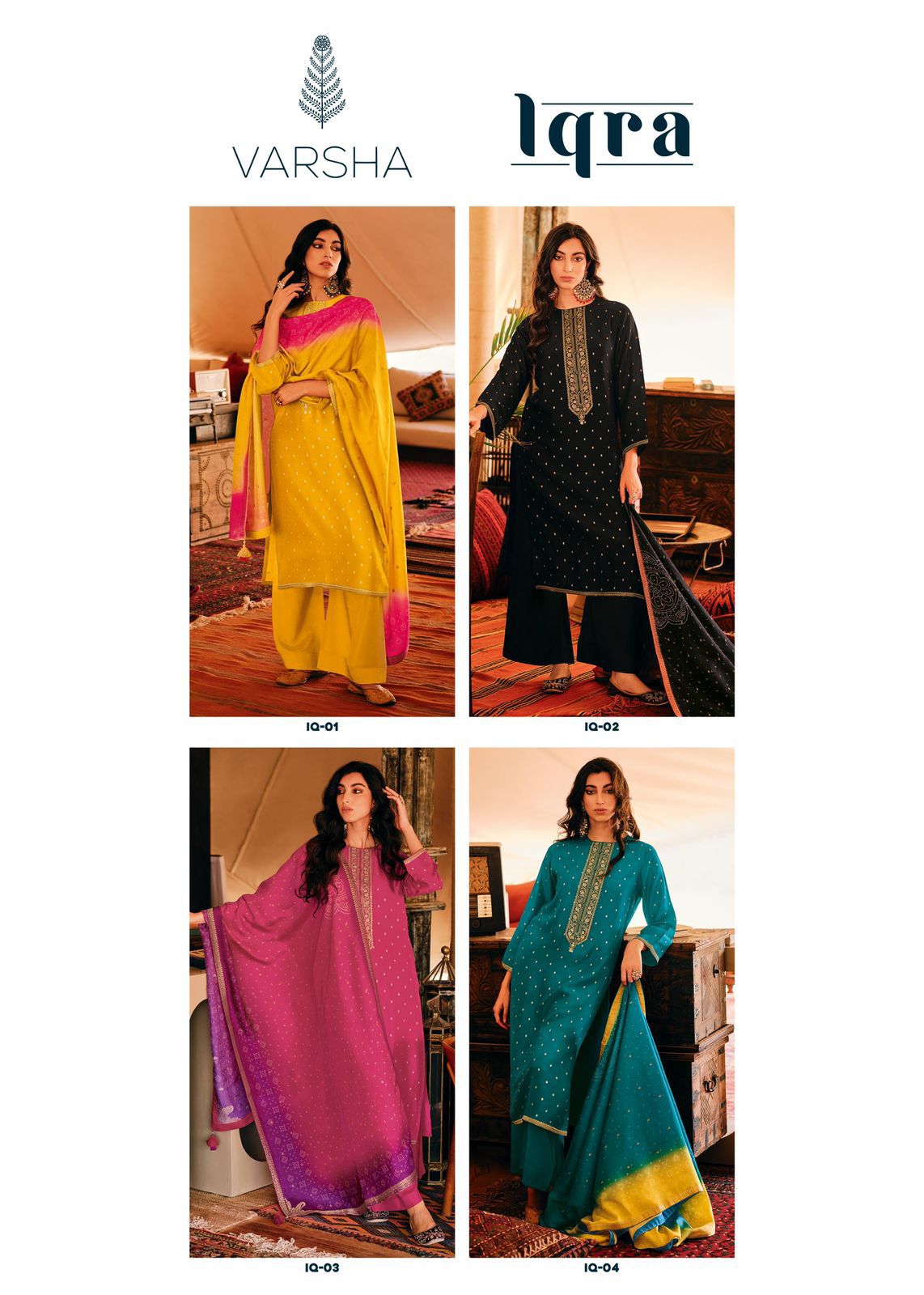 Iqra Colours Varsha Fashions Russian Silk Plazzo Style Suits Manufacturer Gujarat