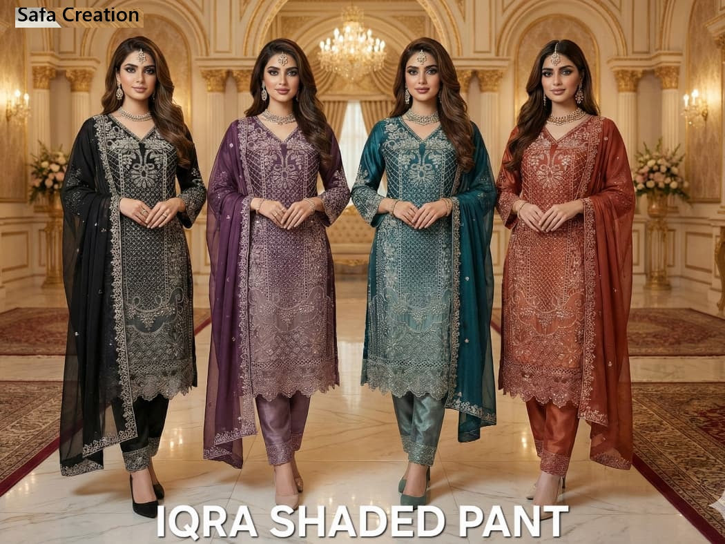 Iqra Shaded Safa Creation Chinon Pakistani Readymade Suits Wholesaler Ahmedabad