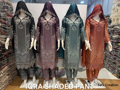 Iqra Shaded Safa Creation Chinon Pakistani Readymade Suits Wholesaler Ahmedabad