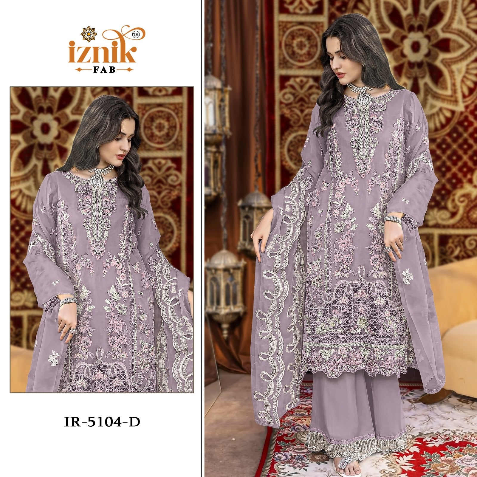 Ir 5104 Iznik Organza Pakistani Salwar Suits Wholesaler India