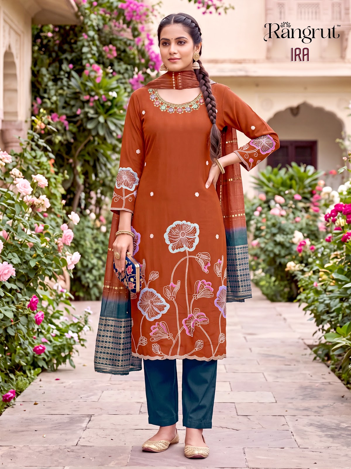 Ira Rangrut Banwery Roman Silk Readymade Pant Style Suits Wholesale Price