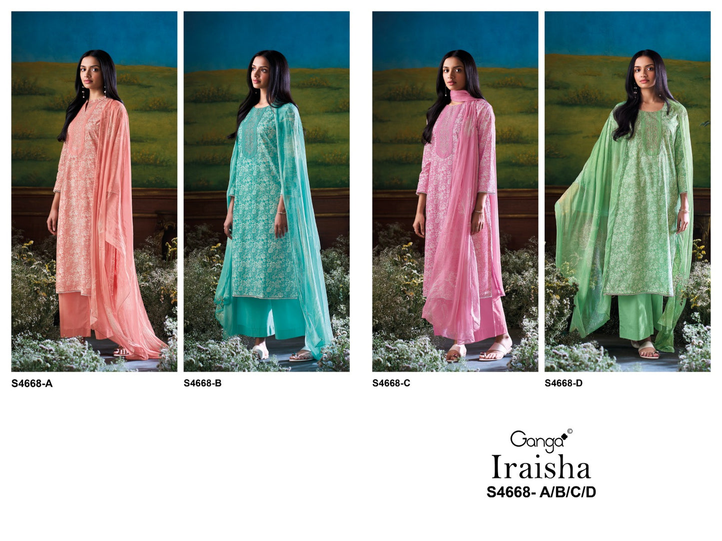 Iraisha 4668 Ganga Premium Cotton Pant Style Suits Exporter Gujarat