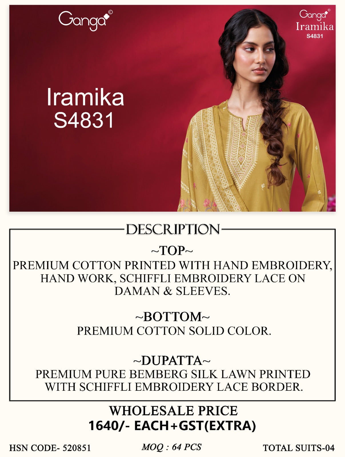 Iramika S4831 Ganga Cotton Plazzo Style Suits Wholesaler Gujarat