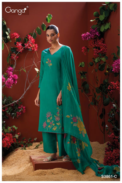 Iraya 3861 Ganga Cotton Satin Plazzo Style Suits Exporter