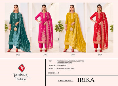 Irika Tanishk Fashion Pure Viscose Muslin Pant Style Suits Manufacturer India