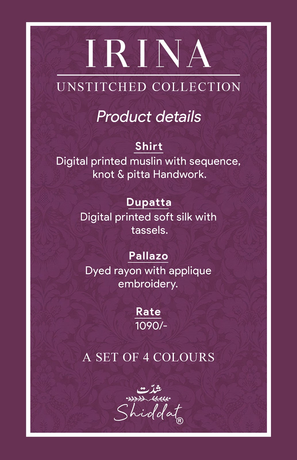 Irina 1005 Shiddat Muslin Pant Style Suits Supplier Gujarat