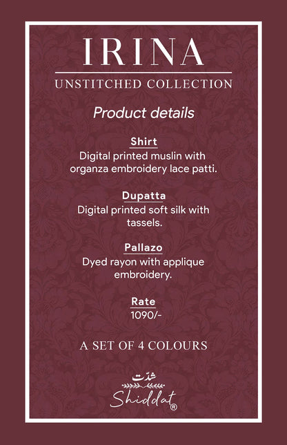 Irina 1006 Shiddat Muslin Pant Style Suits Exporter India