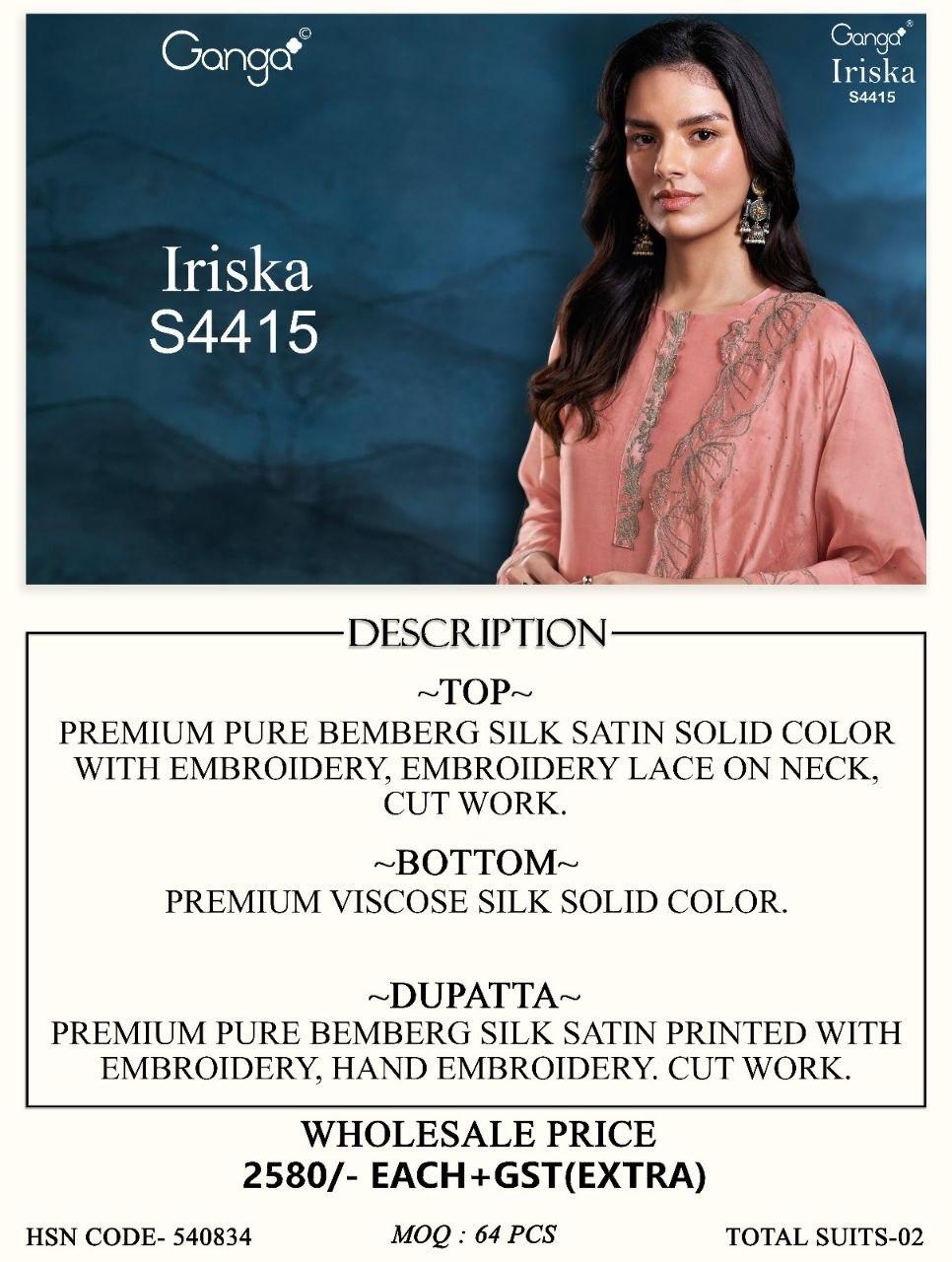 Iriska 4415 Ganga Silk Satin Plazzo Style Suits Supplier India