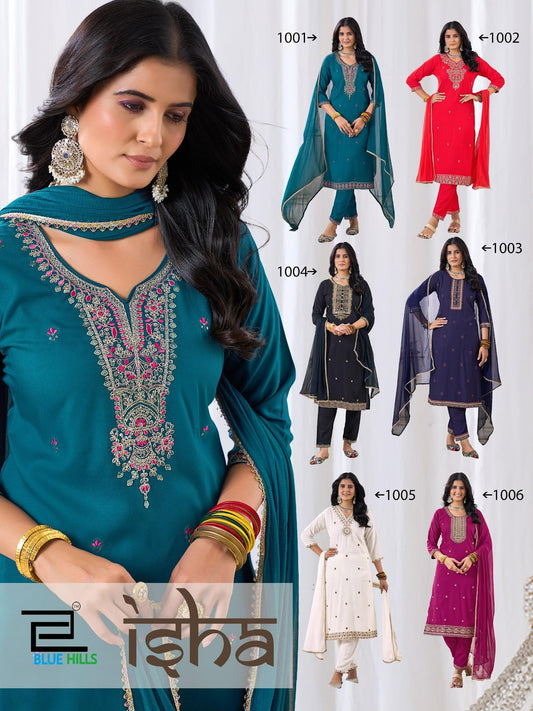Isha Blue Hills Rayon Readymade Pant Style Suits Exporter Ahmedabad