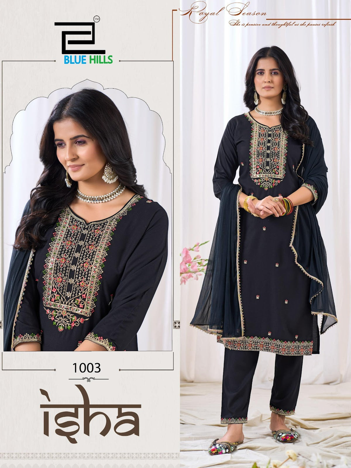 Isha Blue Hills Rayon Readymade Pant Style Suits Exporter Ahmedabad